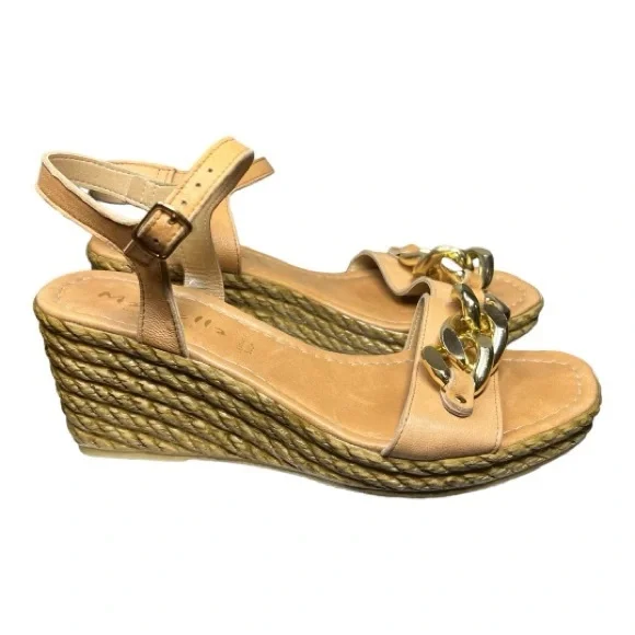 Shoes Mariella Leather Wedge Sandal Gold Chain Made In Italy